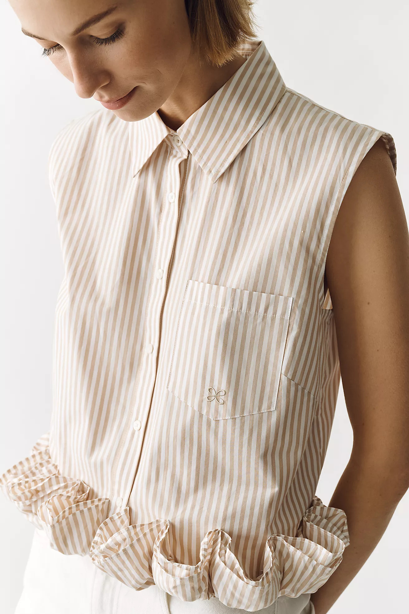 Maeve Cotton Ruffle Buttondown Shirt | Anthropologie (US)