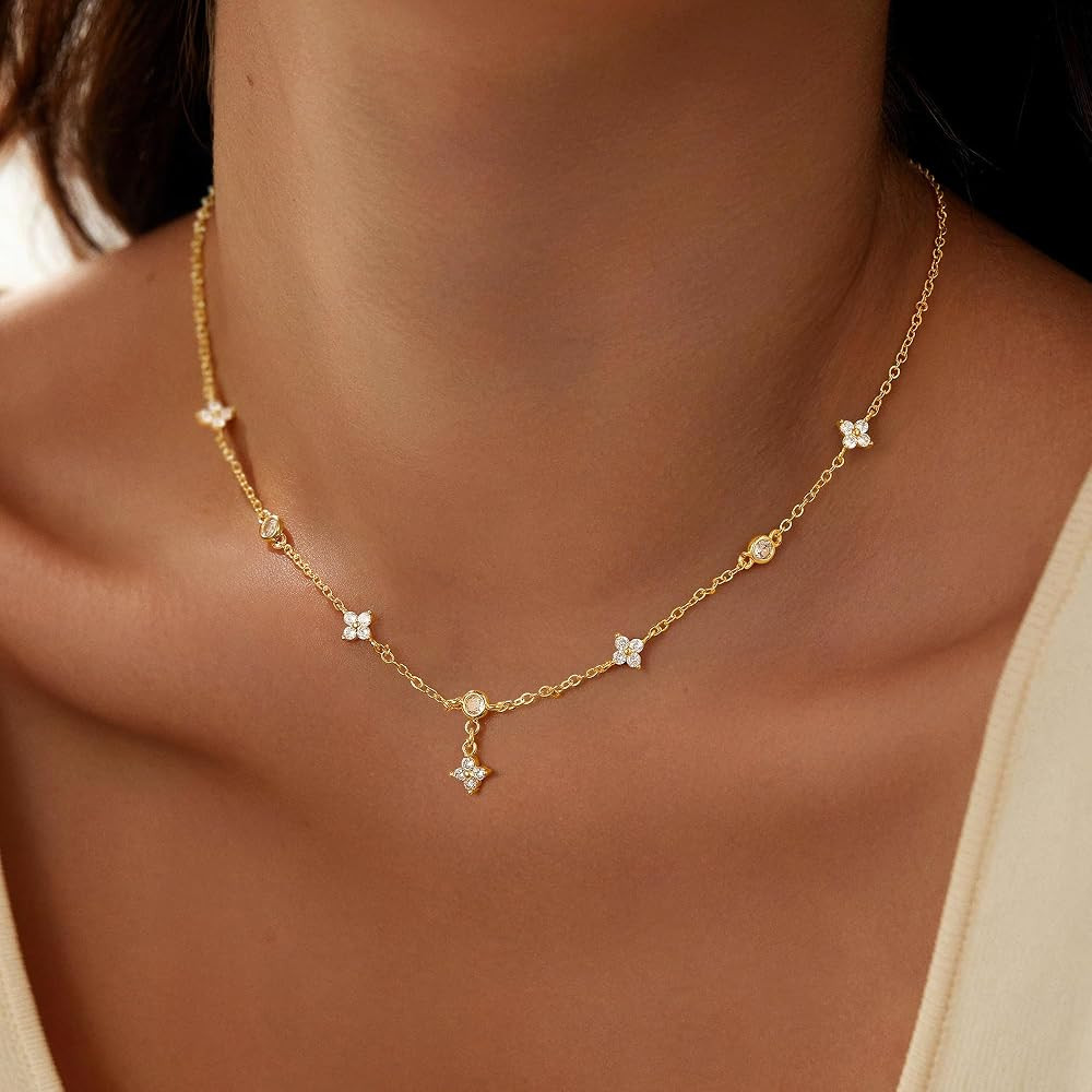 M MOOHAM Gold Clover Heart Pearl Butterfly Star flower Choker Necklace for Women - Dainty 14K Gol... | Amazon (US)