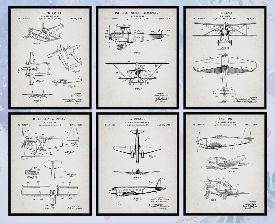 Set of 6 Airplane Patent Print. Vintage Airplane Poster. Man - Etsy | Etsy (US)