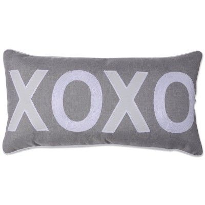 13"x25" Oversize Indoor 'XOXO' Valentines Lumbar Throw Pillow Gray - Pillow Perfect | Target