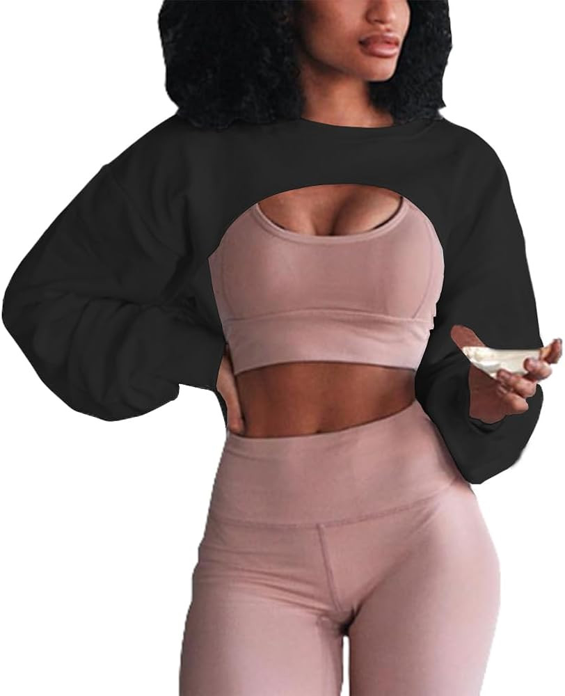 Artfish Women's Crewneck Long Sleeve Crop Tops Workout Gym Casual Cut-out Loose Cropped Sweatshir... | Amazon (US)