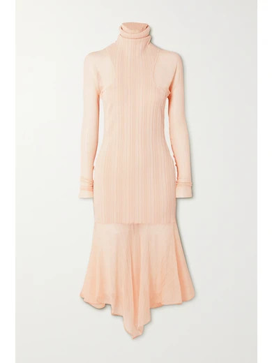 Mugler - Paneled Ribbed-knit Turtleneck Midi Dress - Cream | NET-A-PORTER (US)