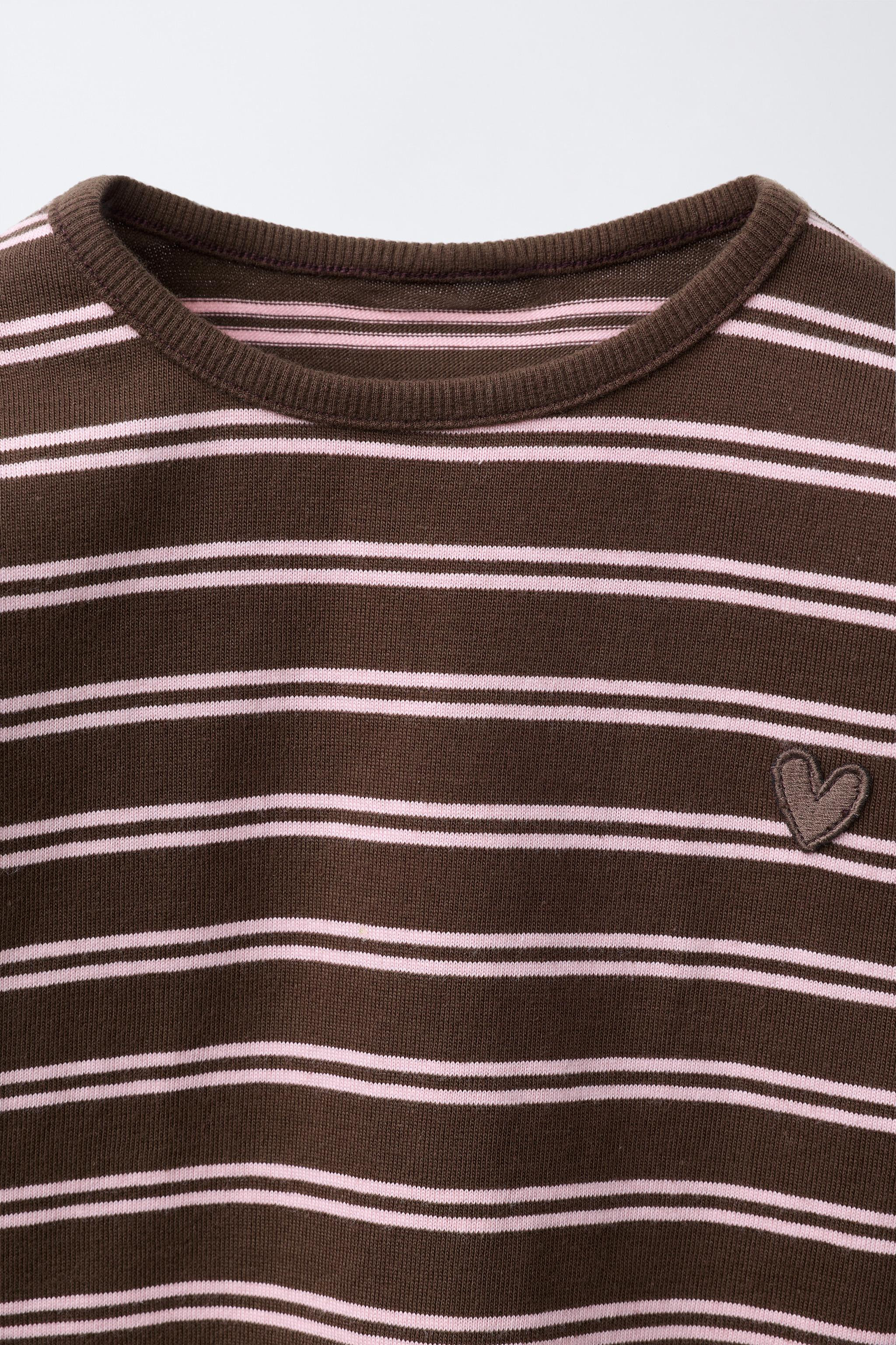 WOVEN STRIPE EMBROIDERED HEART T-SHIRT | Zara US
