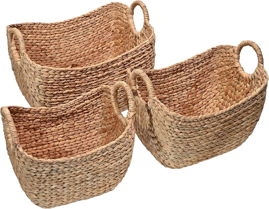happimess BSK2002A-3SET Nellie Farmhouse Classic Handwoven Hyacinth Boat Wicker Storage Baskets w... | Amazon (US)