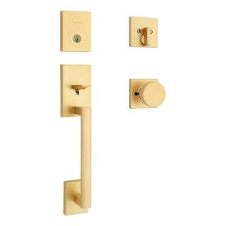 San Clemente Single Cylinder Low Profile Door Handleset w/Square Pismo Knob featuring SmartKey Se... | The Home Depot