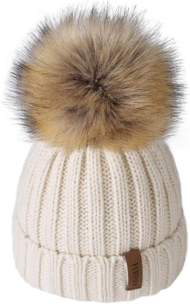 FURTALK Kids Winter Hat Toddler Knitted Pom Beanie Hat Cotton Lined Faux Fur Pom Pom Cap Baby Girls  | Amazon (US)
