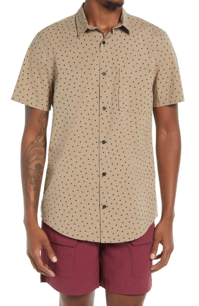 Sketch Dot Short Sleeve Stretch Organic Cotton Button-Up Shirt | Nordstrom | Nordstrom