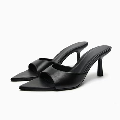 MRKEWUNEY Heeled Mules for Women Metallic Slip On Mules Backless Kitten Heel Pointed Open Toe Wedding Party Dress Sandals Slide Sandals Evening Party Shoes Black Szie 38 | Amazon (US)