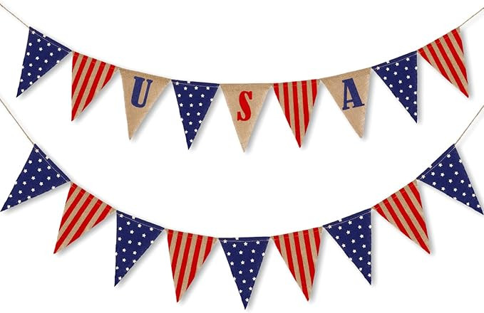 Amazon.com: Whaline 2 Pack Patriotic Burlap Banner 4th of July USA Flag Pennant Bunting Garland R... | Amazon (US)