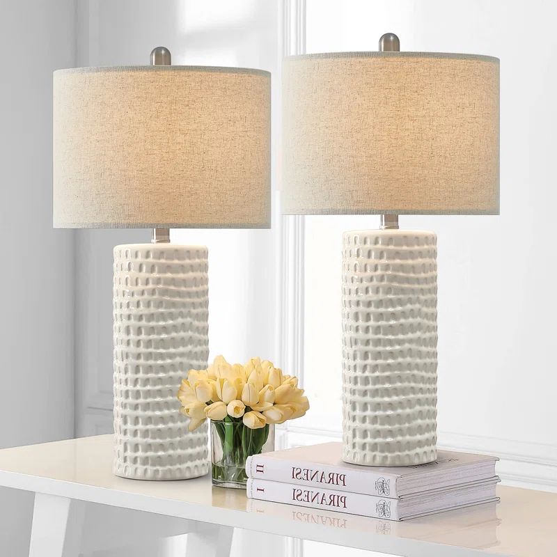 Anazagene Modern Accent Ceramic Table Lamp for Bedroom White Desk Décor Bedside Lamp for Living ... | Wayfair North America