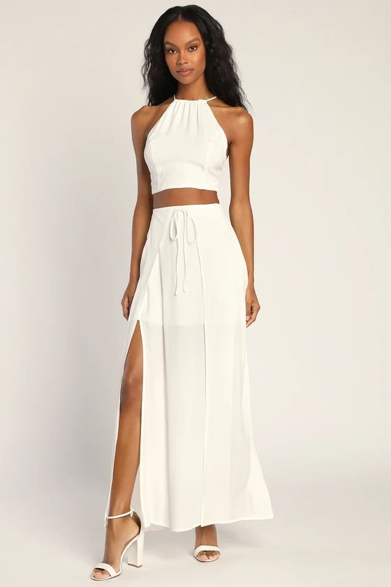 Run the Summer White Two-Piece Flyaway Halter Maxi Dress | Lulus (US)