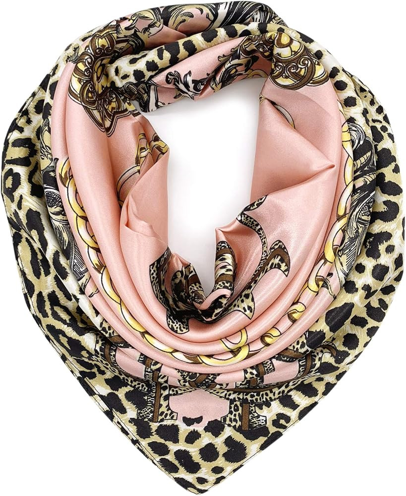 YOUR SMILE Silk Feeling Scarf Women's Fashion Pattern & Solid Color Large Square Satin Headscarf | Amazon (US)
