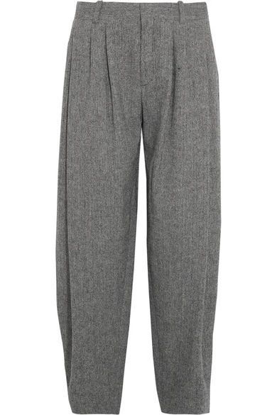 Chloé - Pleated Wool-blend Tweed Wide-leg Pants - Gray | NET-A-PORTER (UK & EU)