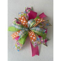 Spring Bow For Wreath-Easter Bow - Polka Dot Plaid Attachment Bow | Etsy (US)