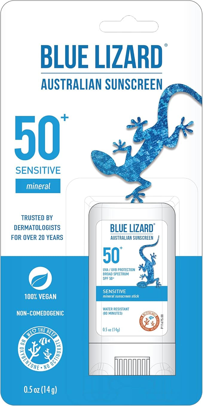 BLUE LIZARD Sensitive Mineral Sunscreen Stick with Zinc Oxide, SPF 50+, Water Resistant, UVAUVB P... | Amazon (US)