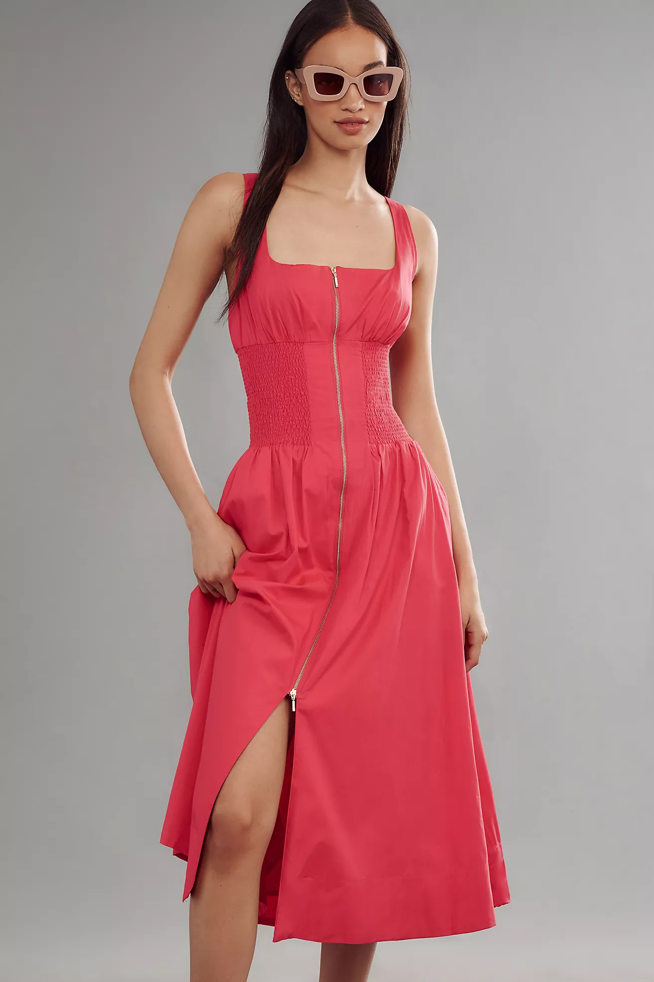 The Tommie Smocked Front-Zip Shirt Dress: Sleeveless Scoop-Neck Edition | Anthropologie (US)