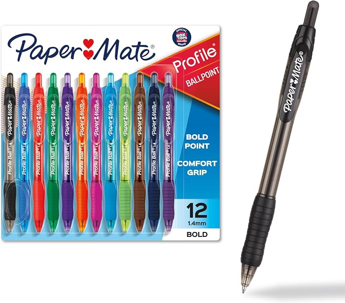 Paper Mate Profile Retractable Ballpoint Pens, Bold Point (1.4mm), Assorted Colors, 12 Count - Ba... | Amazon (US)