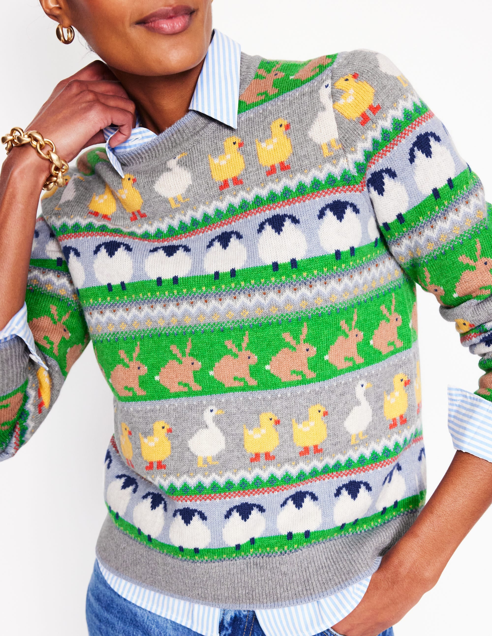 Edie Fair Isle Sweater-Grey Melange, Animal | Boden (US)