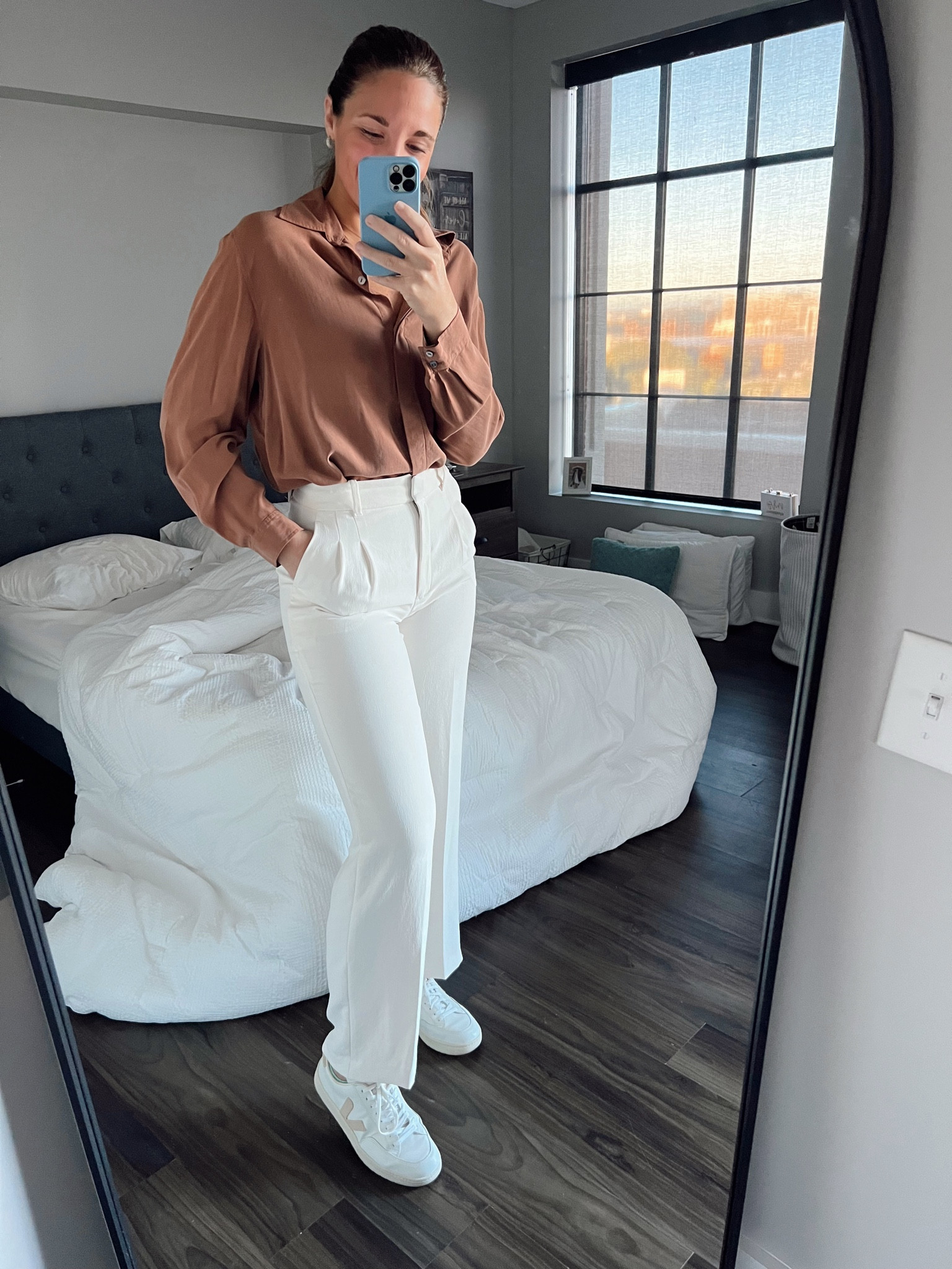 Shirt: Goodwill find (Pamela McCoy) 
Pants: Aritzia- Wilfred Effortless pant. Size: 8 | Color: Light Birch 

#LTKworkwear #LTKSeasonal