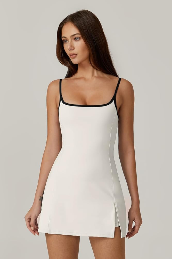 QINSEN Womens Spaghetti Strap Tennis Dress with Shorts Workout Side Slit Active Golf Dresses | Amazon (US)