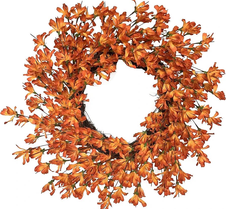 Orange Forsythia Door Wreath 24 Inch Fall Front Door Wreath Blossom Cluster Flower Farmhouse Wrea... | Amazon (US)