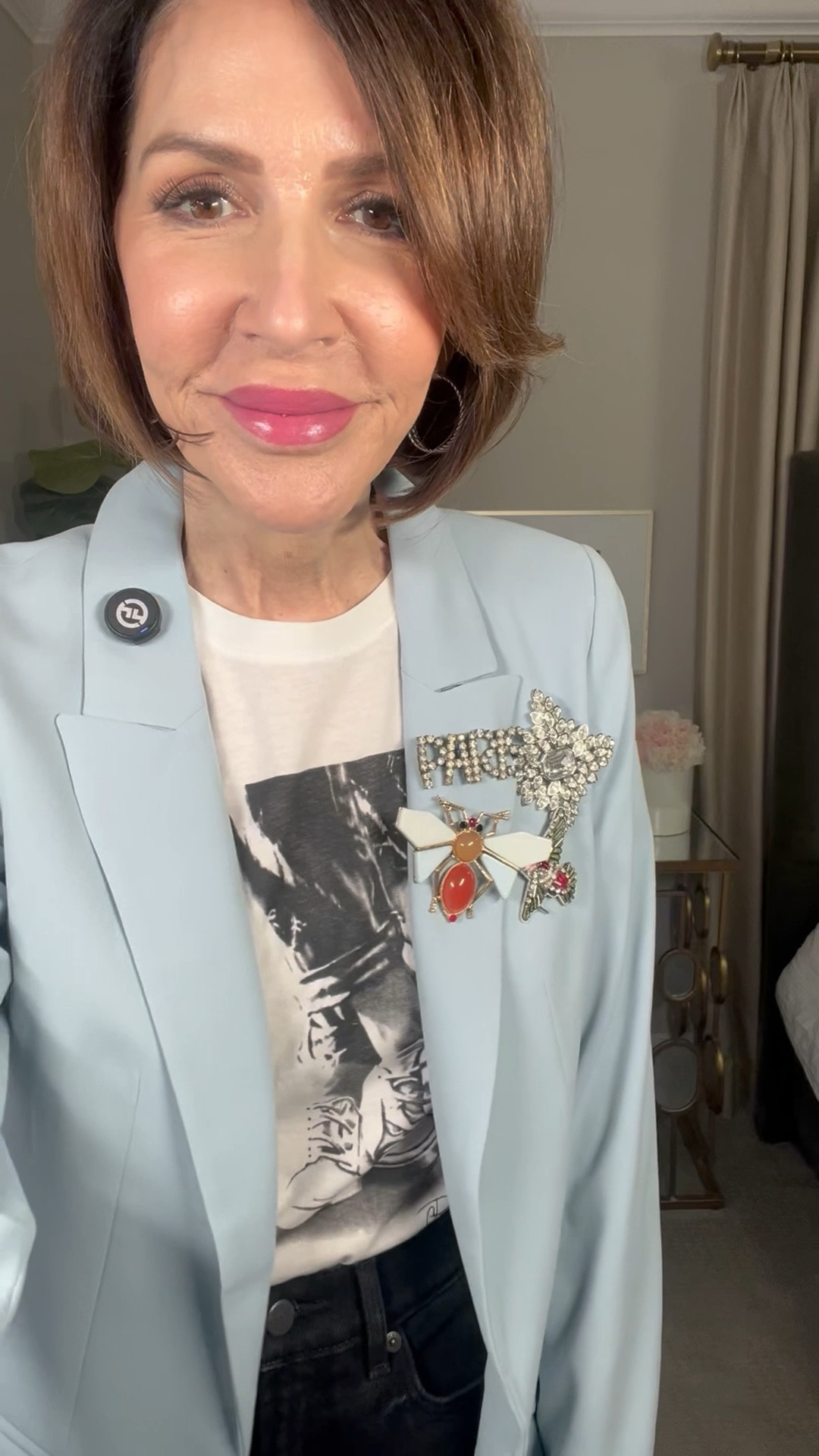 blue blazer, graphic tee, black wide leg jeans, black boots, spring outfit, over 50 outfits 

#LTKootd #LTKgrwm #LTKSeasonal