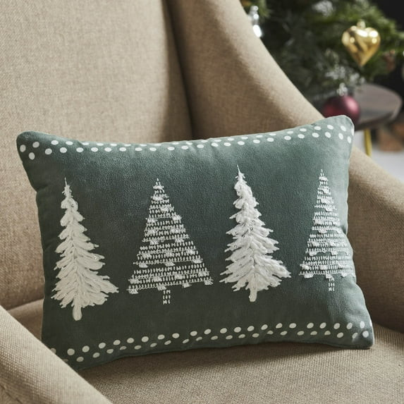 VHC Brands 4 Christmas Trees Green Velvet Pillow 14x10 | Walmart (US)