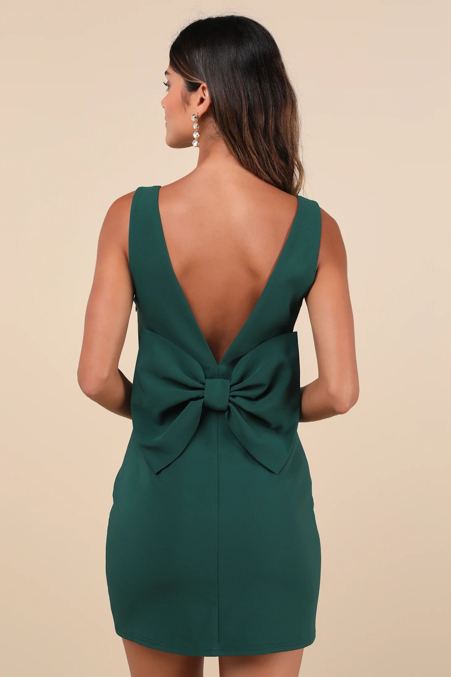 Blissfully Beaming Hunter Green Sleeveless Bow Mini Dress | Lulus