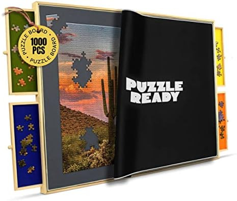 Puzzle Board with Drawers & Cover Mat - 1000 Pieces Wooden Jigsaw Puzzle Table - 24”x30” Port... | Amazon (US)