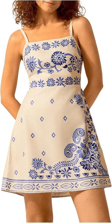 MakeMeChic Women's Floral Boho Dress Sleeveless Vacation Mini Short Dress Tie Backless Sundress B... | Amazon (US)