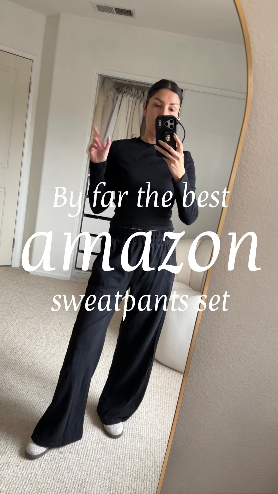 I think I found the best sweatpants set from Amazon. This amazon loungewear set is so perfect for days of chilling. 
I am wearing size M. Pants have pockets at the front and an elastic on the waist. So nice! 
By far one of my best purchases, need more colors to wesr as airport outfits! 
More colors available 
#amazonfashion 
#amazonfind
#amazonfinds
Black amazon sweatshirt pants set
Adidas gazelle sneakers true to size