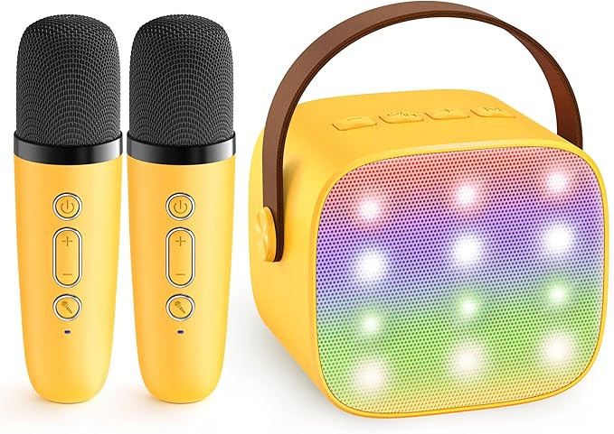 Mini Karaoke Machine for Kids Adults, Portable Bluetooth Speaker with 2 Wireless Microphones, Bir... | Amazon (US)