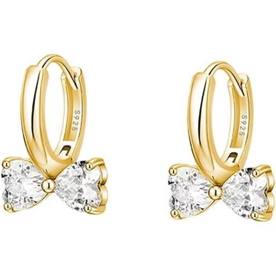 Sterling Silver Love Bow Hoop Earrings for Women Teens CZ Bow Hoop Earrings Huggie | Target