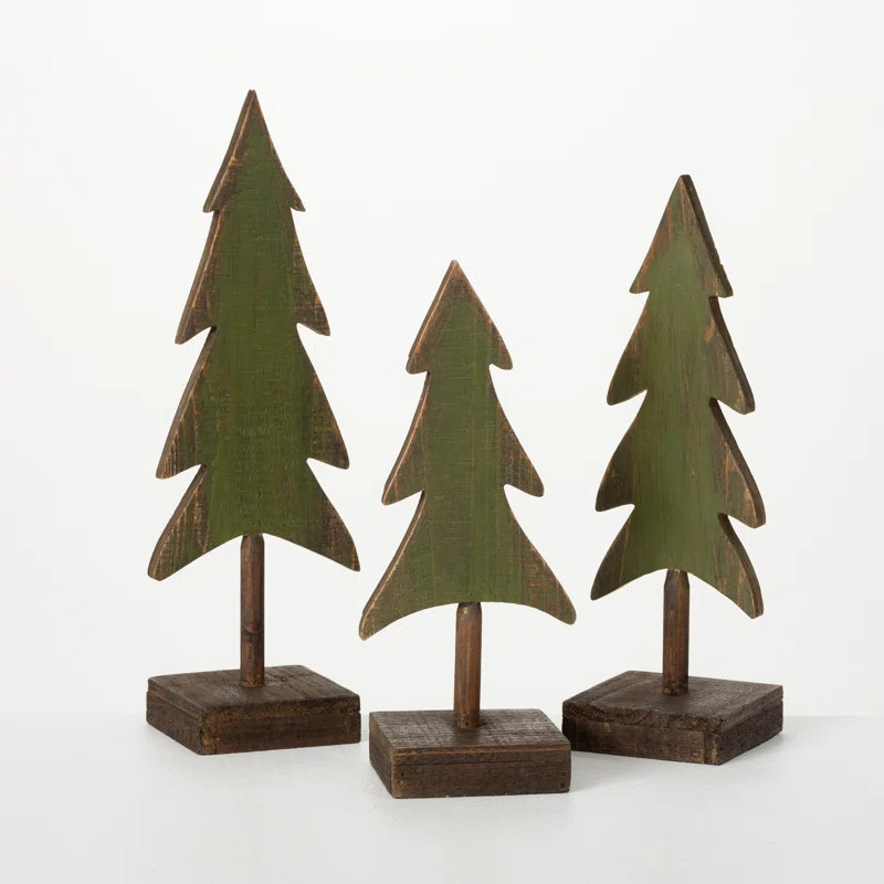 The Holiday Aisle® 3 Piece Wood Tabletop Evergreen Trees Set & Reviews | Wayfair | Wayfair North America
