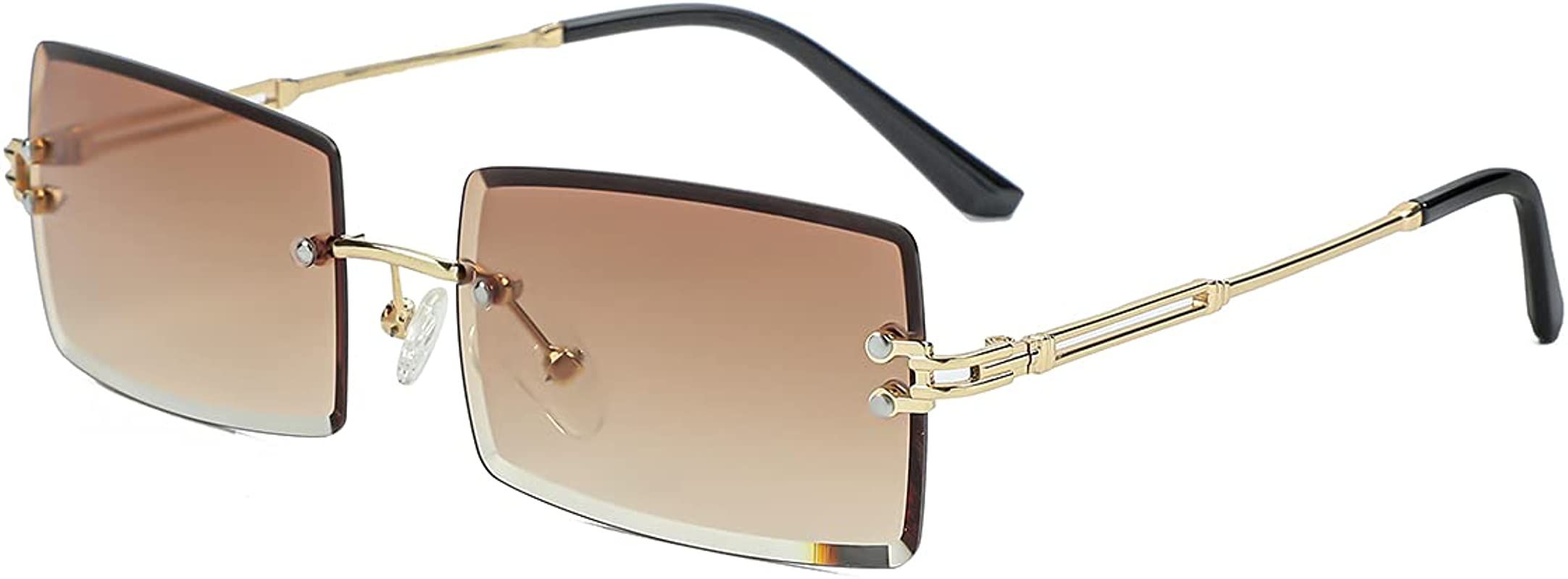 Gleyemor Rimless Rectangle Sunglasses for Women Men Fashion Frameless Small Square Glasses | Amazon (US)