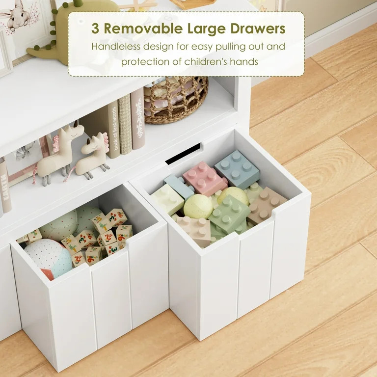 Homfa Kids Toy Storage, Cubes Storage Bins with 3 Drawers, White Toy Box with Shelves and Wheels | Walmart (US)