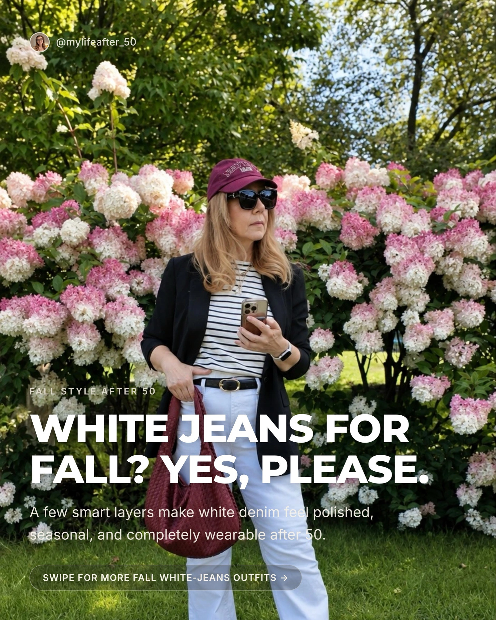 Everyone told you to pack the white jeans away after Labor Day. Ignore them.

White denim is the easiest fall base you already own - it makes a dark jacket look sharper, a trench look richer, and a patterned cardigan look intentional instead of busy. All these outfits are built from pieces hanging in my closet right now and you probably own most of them too.

Pick the one that matches your week and wear it tomorrow. Which one would you actually put on first? Comment below ⬇️

Save for inspiration and wear your white bottoms to look chic and polished this fall. If a friend keeps saying she "can't" wear white after summer, send this her way.

Follow for more easy tips on style, beauty and lifestyle after 50.

#LTKfall #LTKjeans #LTKover50style