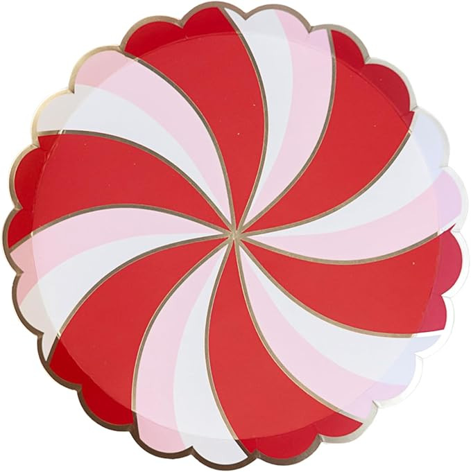 Christmas Peppermint Candy Plates by Bonjour Fete | Small Disposable Paper Christmas Plates, Scal... | Amazon (US)