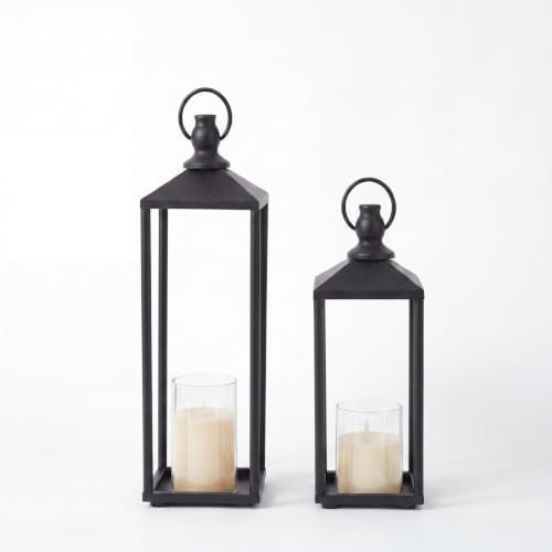 13" 17" Large Lanterns Decorative Indoor, Set of 2 Modern Farmhouse Metal Black Lantern, Outdoor ... | Amazon (US)