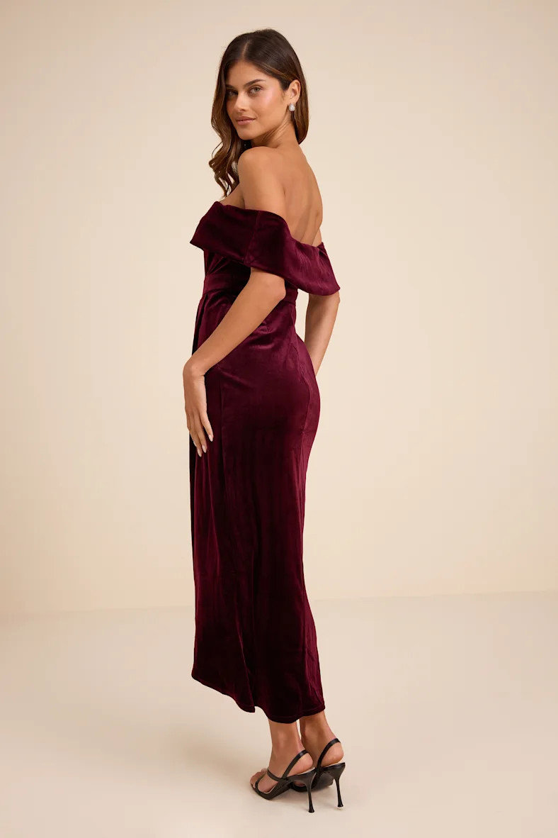 I'm Enchanted Burgundy Velvet Off-the-Shoulder Maxi Dress | Lulus