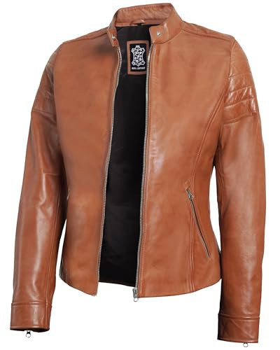fjackets Brown Leather Jacket Women - Leather Moto Jacket Women | [1300952] Carrie Tan, S | Amazon (US)