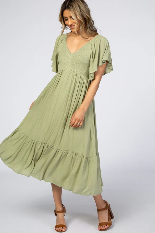 Light Olive Smocked Ruffle Dress | PinkBlush Maternity