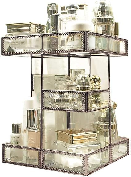 360 Degree Rotation Glass Perfume Holder Makeup Organizer Antique Countertop Vanity Cosmetic Stor... | Amazon (US)