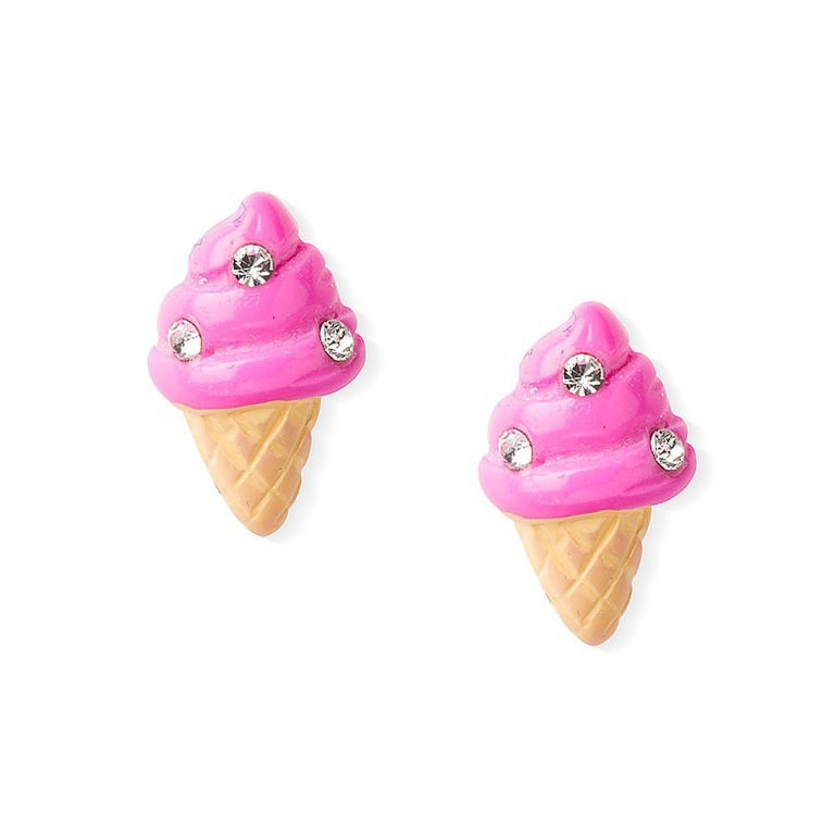 Claire's Sterling Silver Ice Cream Cone Stud Earrings - Pink | Walmart (US)