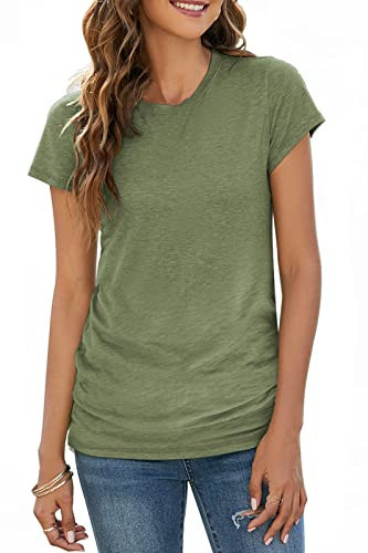 Women's Short Sleeve Tops Casual Summer Crew Neck Simple T-Shirts for Work Olive Green L | Amazon (US)
