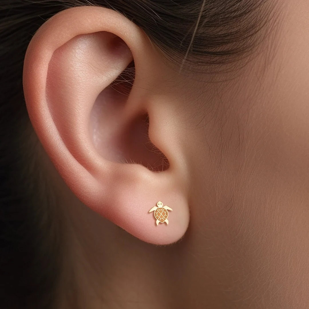 Cute Sea Turtle Earrings, Dainty Earrings, Gold Earrings, Handmade Jewelry, Simple Gold Earring, ... | Etsy (US)