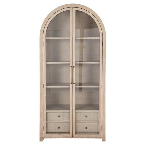 Gabby Elsa Natural Wood Glass Door Woven Rattan Drawer Arched China Cabinet | Kathy Kuo Home