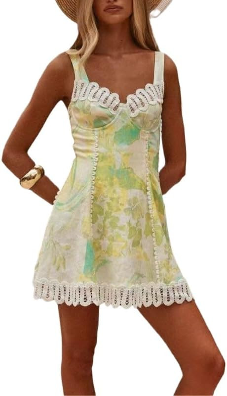 Spaghetti Strap Dress，Women's Summer Sleeveless Lace Spaghetti Strap Dress | Amazon (US)