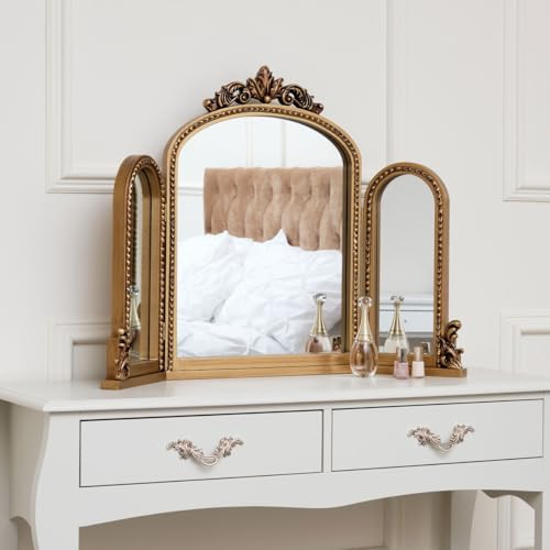 Melody Maison Gold Ornate Arched Triple Dressing Table Mirror 80cm x 56cm | Amazon (UK)