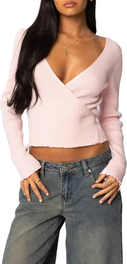 EDIKTED Paden Rib Knit Crop Wrap Top | Nordstrom | Nordstrom